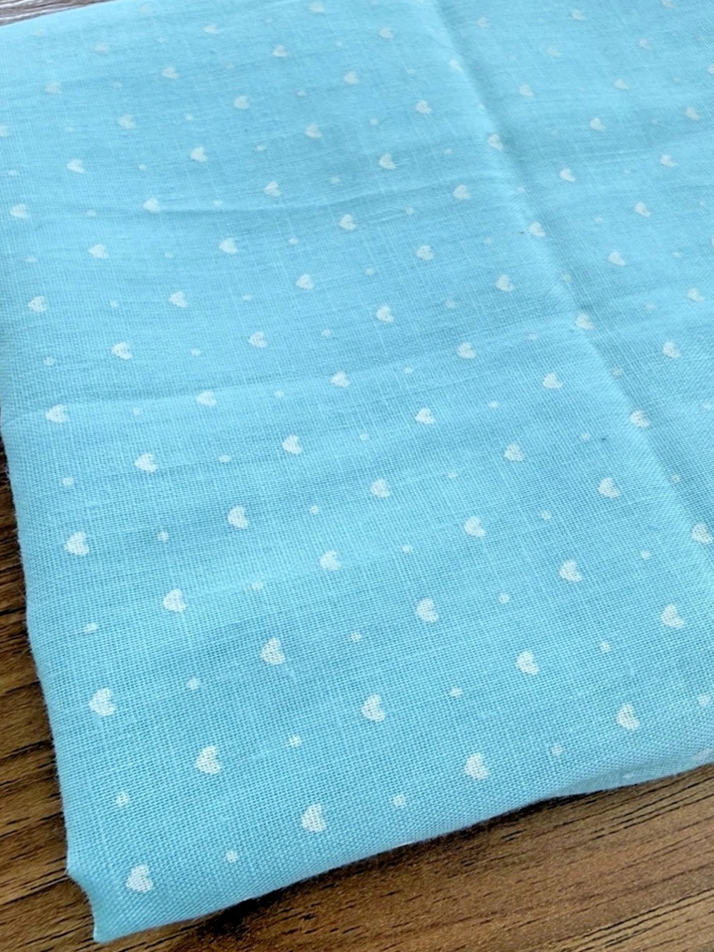 Vintage Turquoise Cotton Fabric White Small Hearts Print Lightweight 1 yard + 3"